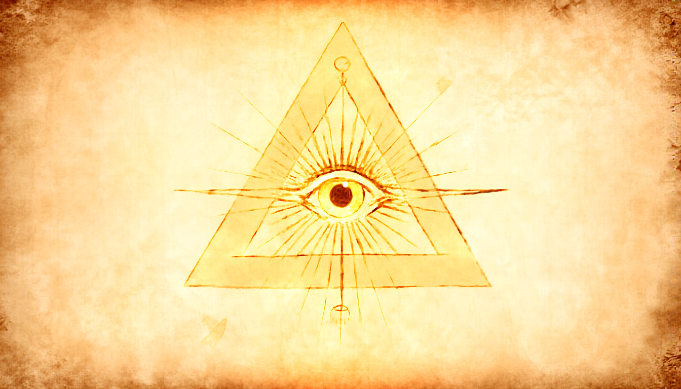 An all-seeing eye inside a triangle, gold engraving